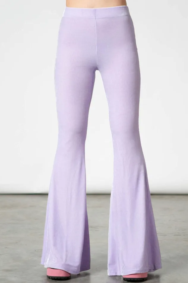 Women Velvet Killstar Moondance Bell Bottoms PASTEL LILAC