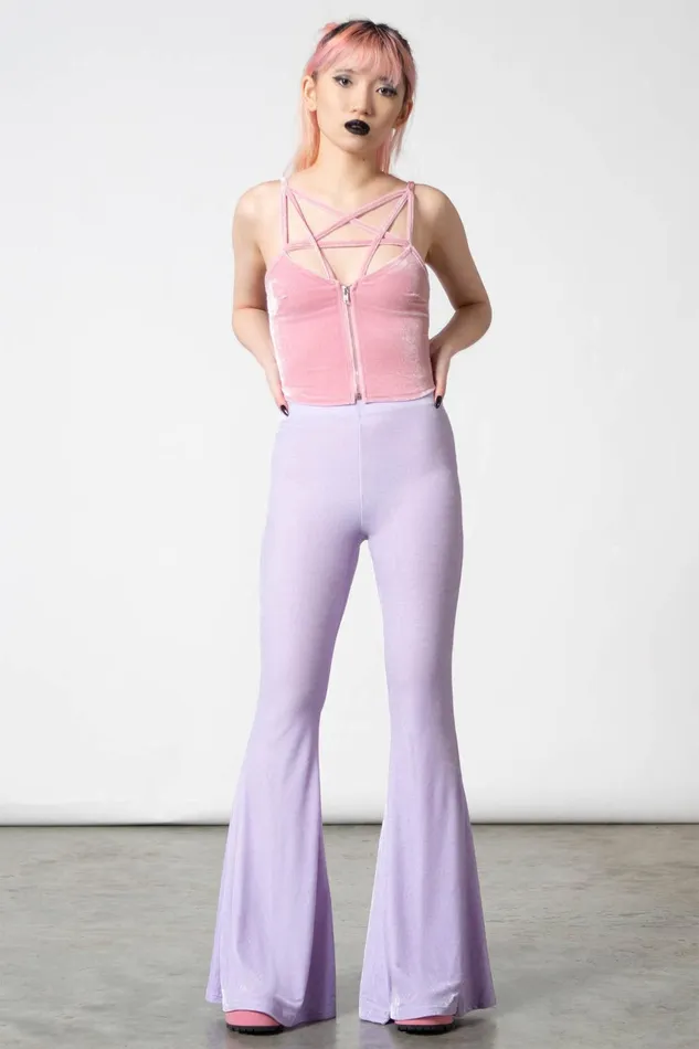 Women Velvet Killstar Moondance Bell Bottoms PASTEL LILAC