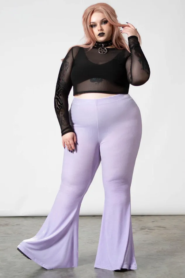 Women Velvet Killstar Moondance Bell Bottoms PASTEL LILAC