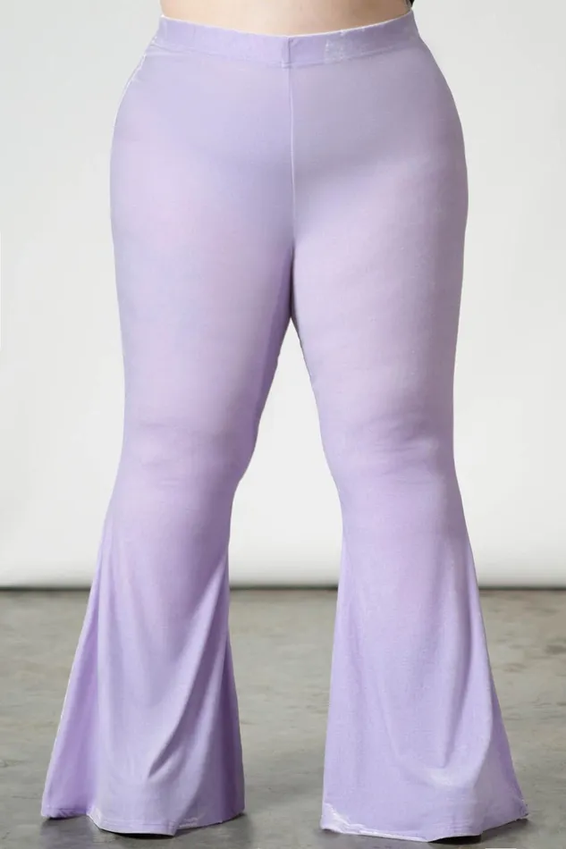Women Velvet Killstar Moondance Bell Bottoms PASTEL LILAC