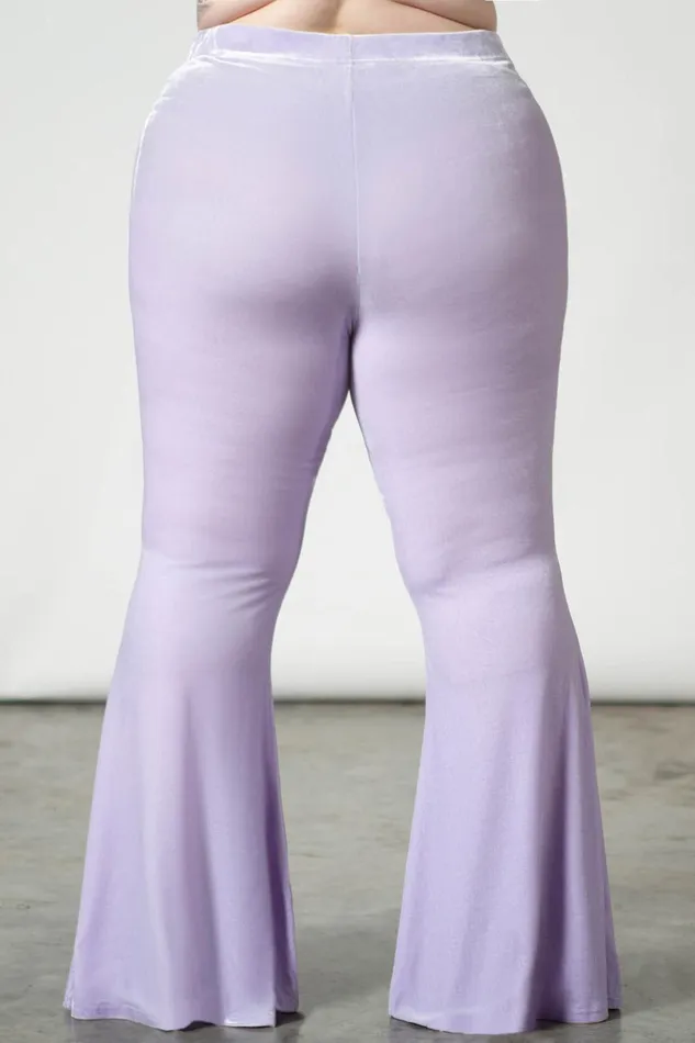 Women Velvet Killstar Moondance Bell Bottoms PASTEL LILAC