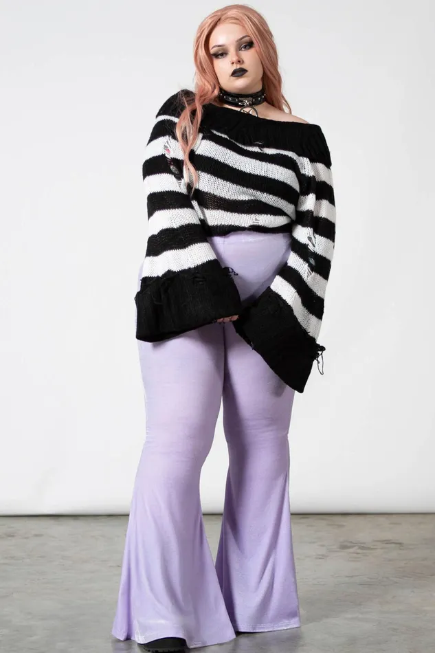 Women Velvet Killstar Moondance Bell Bottoms PASTEL LILAC