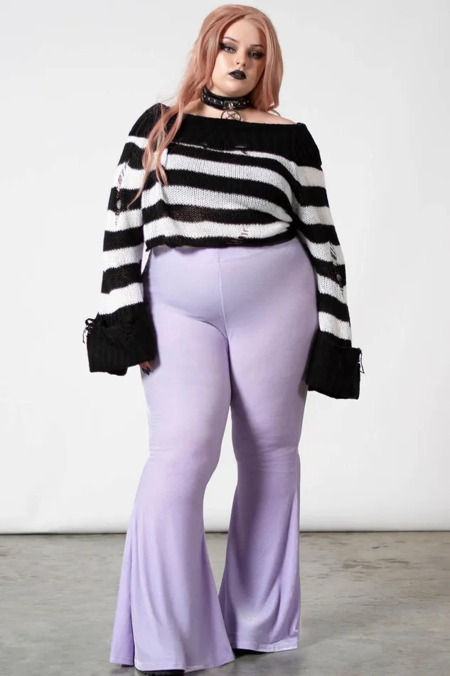 Women Velvet Killstar Moondance Bell Bottoms PASTEL LILAC