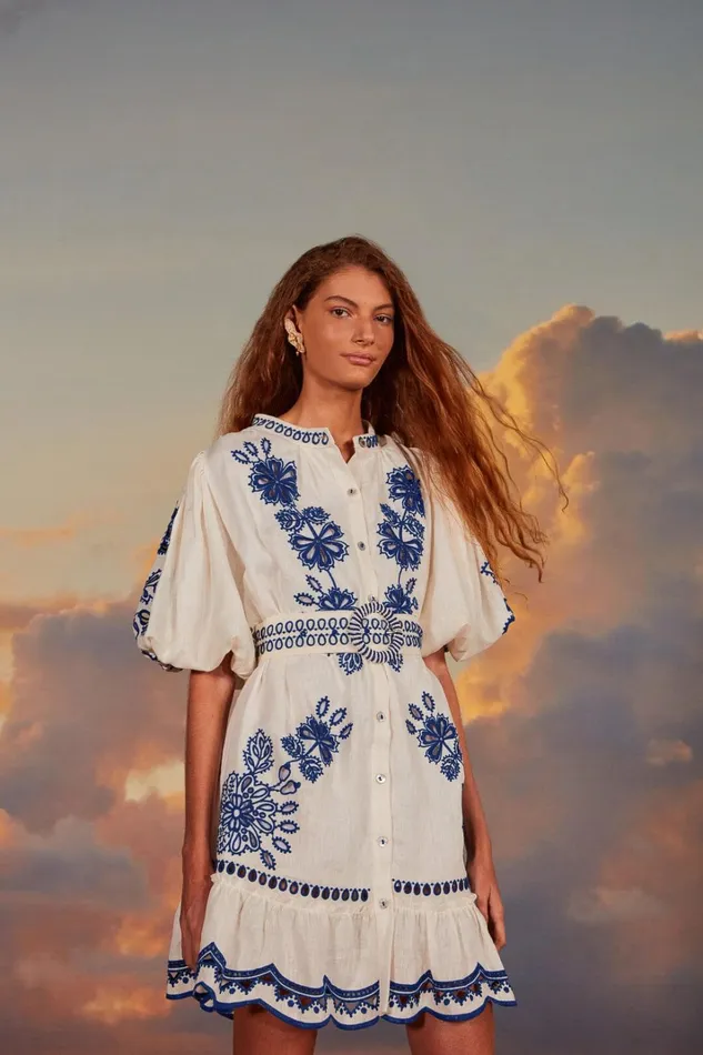 Women White Richelieu Euroflax Premium Linen Mini Dress White FARM Rio Mini Dresses Women White Richelieu Euroflax Premium Linen Mini Dress White FARM Rio Mini Dresses