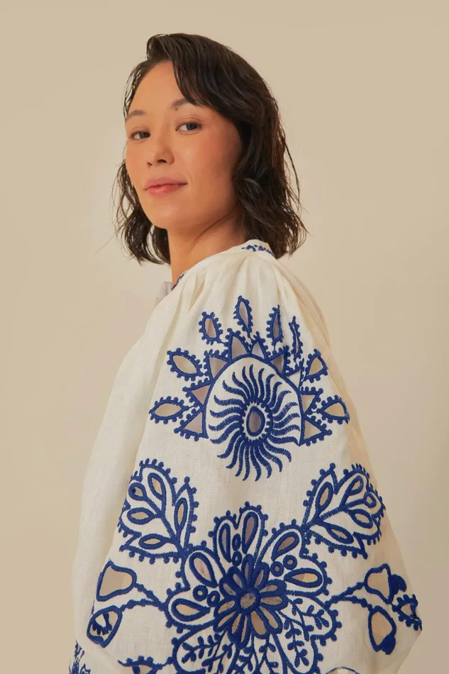 Women White Richelieu Euroflax Premium Linen Mini Dress White FARM Rio Mini Dresses