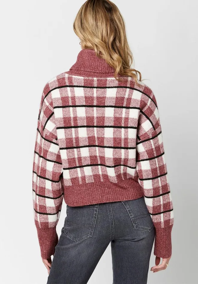 Women Windowpane Plaid Remi Sweater Tan Windowpane Buffalo David Bitton Sweaters