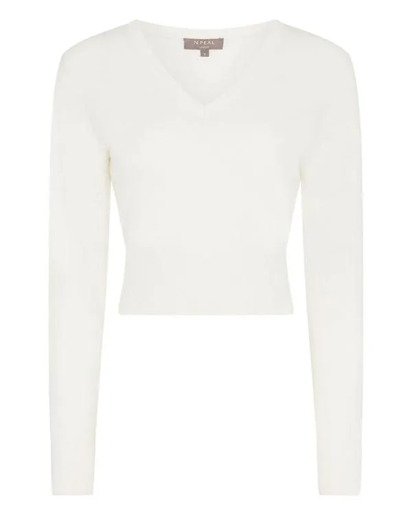 Women Women039s Crop V Neck Cashmere SweaterIn New Ivory White New Ivory White NPeal V Necks
