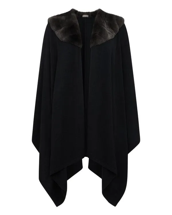 Women Women039s Fur Collar Cashmere CapeIn Black Black NPeal Capes and Ponchos