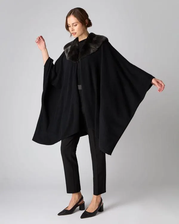 Women Women039s Fur Collar Cashmere CapeIn Black Black NPeal Capes and Ponchos