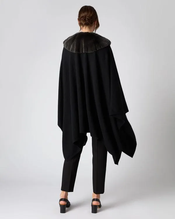 Women Women039s Fur Collar Cashmere CapeIn Black Black NPeal Capes and Ponchos