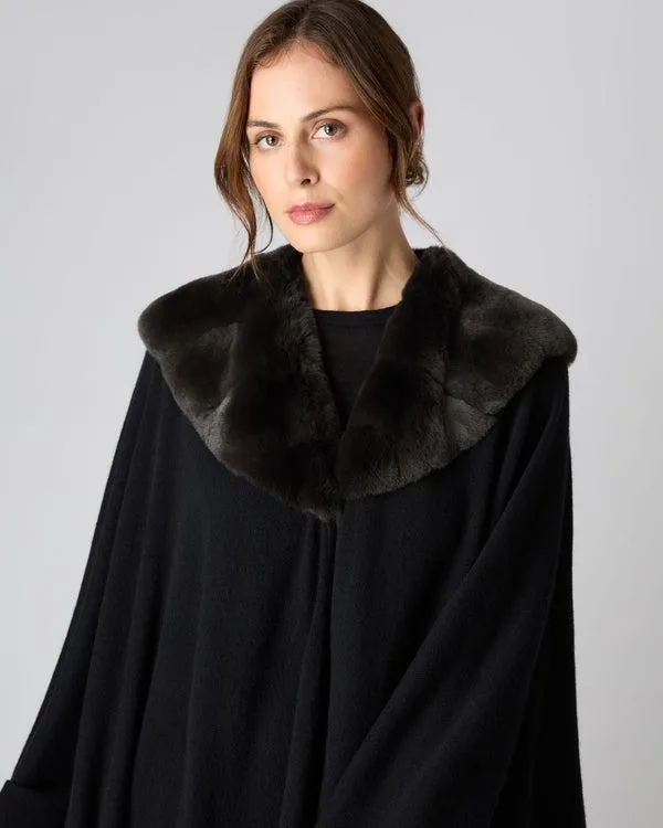 Women Women039s Fur Collar Cashmere CapeIn Black Black NPeal Capes and Ponchos