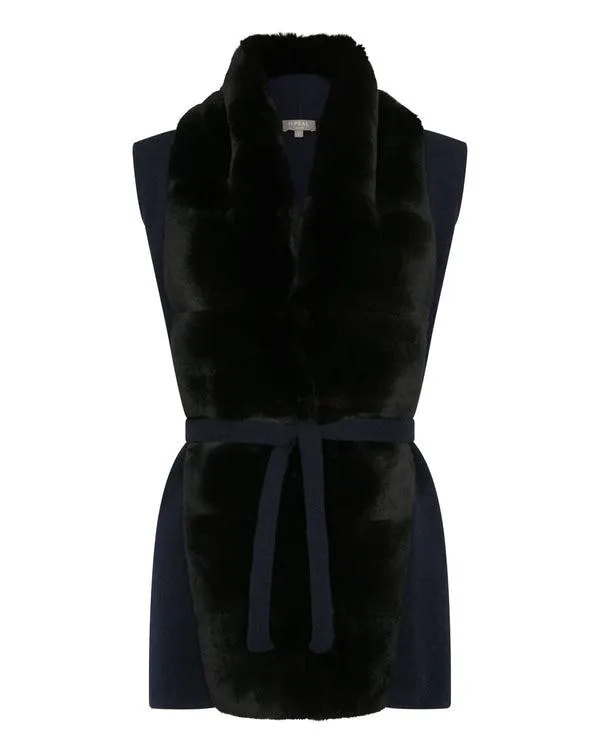 Women Women039s Fur Placket Milano Cashmere GiletIn Navy Blue Navy Blue NPeal Coats and Jackets