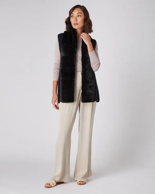 Women Women039s Fur Placket Milano Cashmere GiletIn Navy Blue Navy Blue NPeal Coats and Jackets