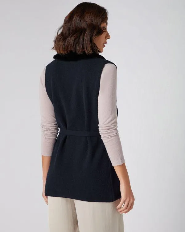 Women Women039s Fur Placket Milano Cashmere GiletIn Navy Blue Navy Blue NPeal Coats and Jackets