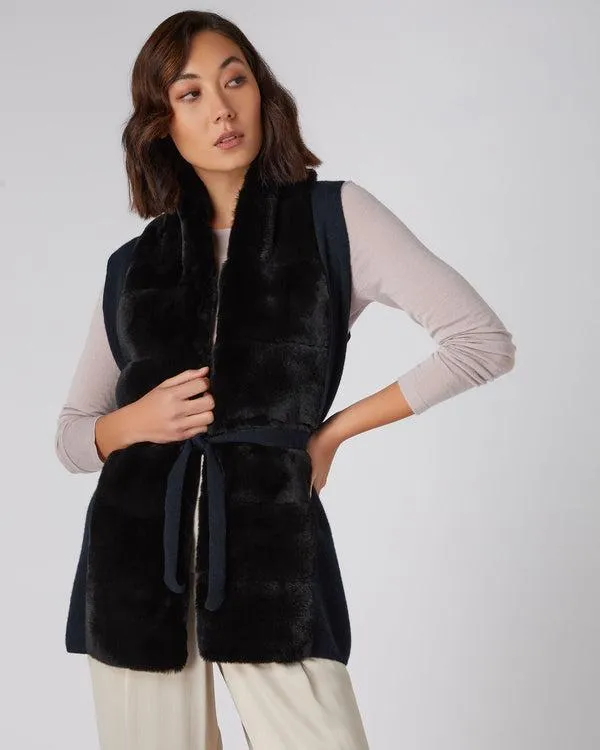 Women Women039s Fur Placket Milano Cashmere GiletIn Navy Blue Navy Blue NPeal Coats and Jackets