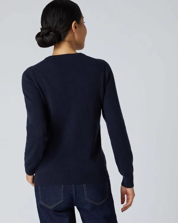 Women Women039s Round Neck Cashmere CardiganIn Navy Blue Navy Blue NPeal Cardigans