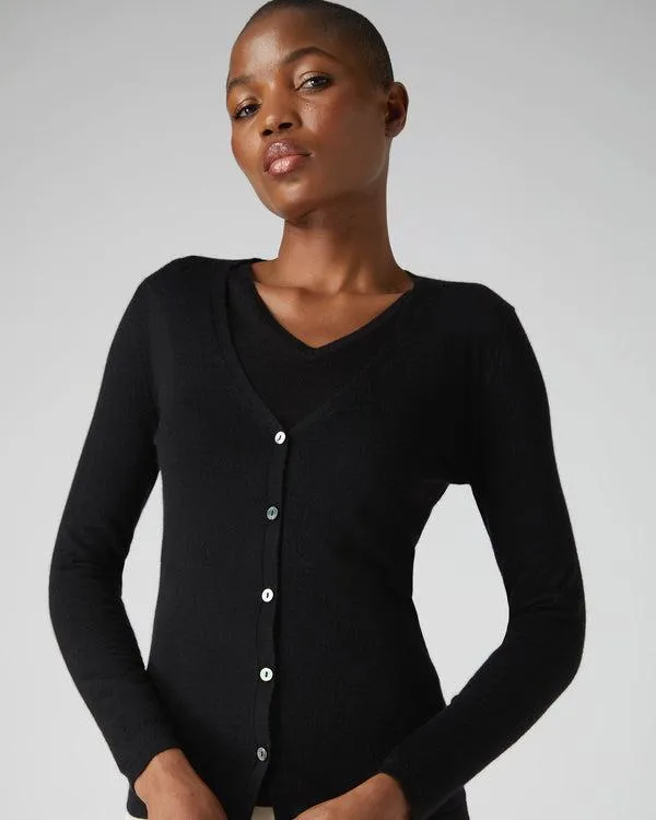 Women Women039s Superfine V Neck Cashmere CardiganIn Black Black NPeal Cardigans