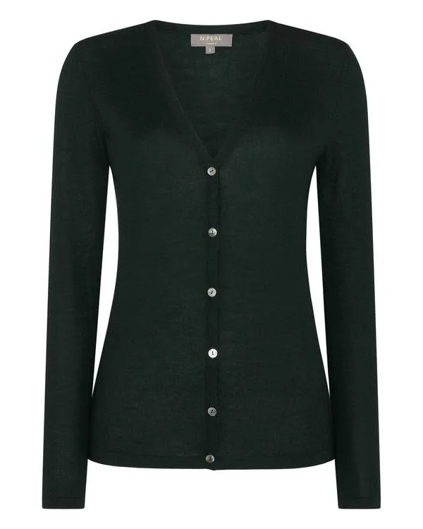 Women Women039s Superfine V Neck Cashmere CardiganIn Midnight Green Midnight Green NPeal Cardigans