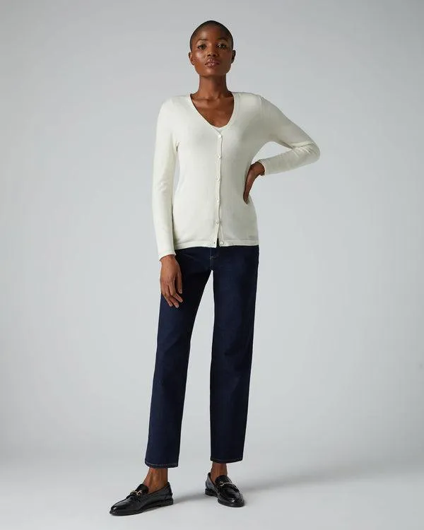 Women Women039s Superfine V Neck Cashmere CardiganIn New Ivory White New Ivory White NPeal Cardigans