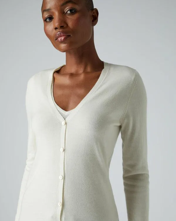 Women Women039s Superfine V Neck Cashmere CardiganIn New Ivory White New Ivory White NPeal Cardigans