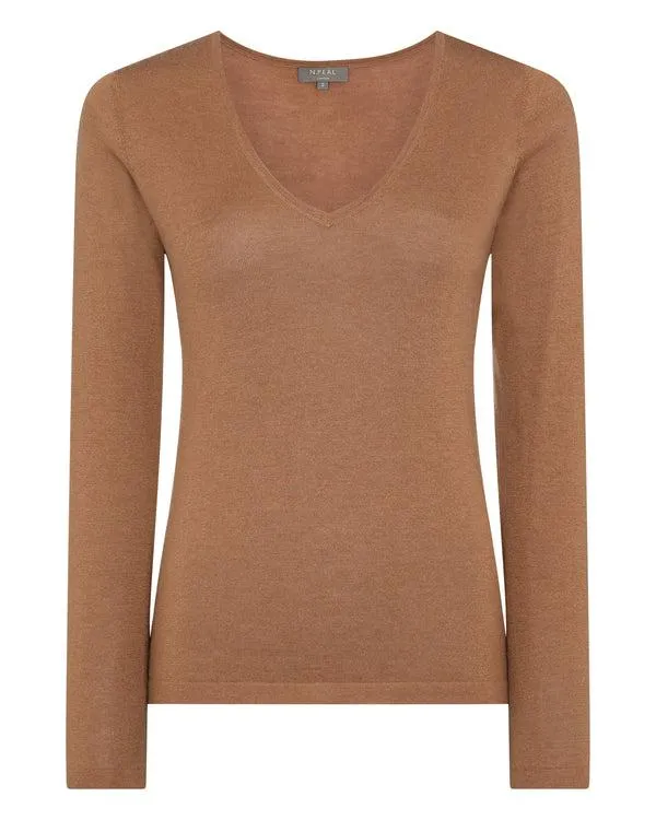 Women Women039s Superfine V Neck Cashmere SweaterIn Dark Camel Brown Dark Camel Brown NPeal V Necks