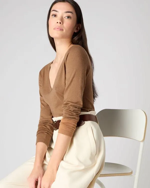 Women Women039s Superfine V Neck Cashmere SweaterIn Dark Camel Brown Dark Camel Brown NPeal V Necks