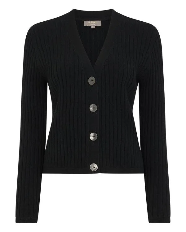 Women Women039s Wide Rib Crop Cashmere CardiganIn Black Black NPeal Cardigans