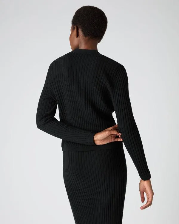 Women Women039s Wide Rib Crop Cashmere CardiganIn Black Black NPeal Cardigans