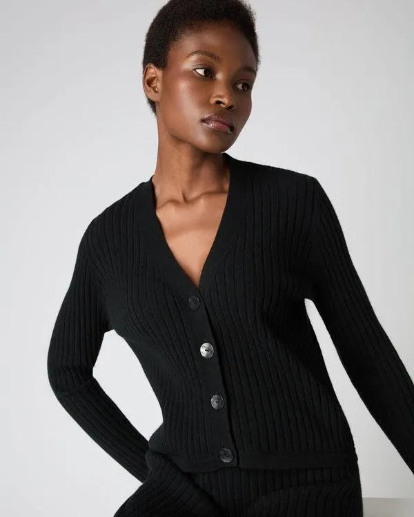 Women Women039s Wide Rib Crop Cashmere CardiganIn Black Black NPeal Cardigans