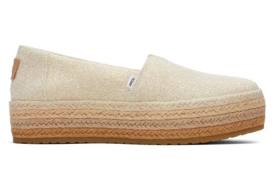 Women WomenValencia Platform Espadrille Dark Natural Metallic Linen TOMS Alpargatas