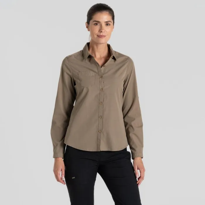Womens Long Sleeve Craghoppers Expert Kiwi Long Sleeved Shirt Pebble