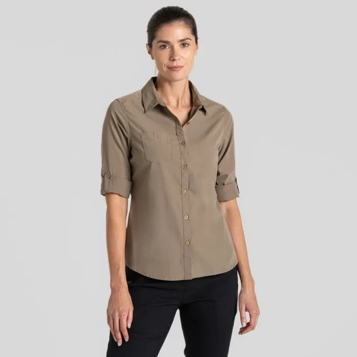 Womens Long Sleeve Craghoppers Expert Kiwi Long Sleeved Shirt Pebble Womens Long Sleeve Craghoppers Expert Kiwi Long Sleeved Shirt Pebble